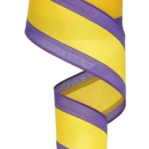 FREE SHIPPING - 10 Yards - 2.5" Wired Purple and Gold Stripe Ribbon - Louisiana State Inspired Ribbon - East Carolina Inspired Ribbon