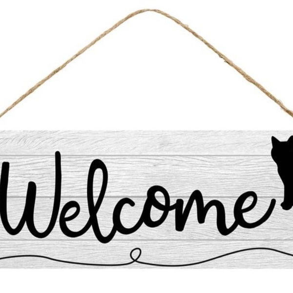 Welcome Cat Paw Wreath Sign - Cat Paw Sign - Wreath Enhancer - Cat and Yarn Sign - Wreath Signs