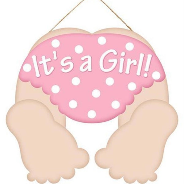 Pink Baby Bottom Wreath Sign - It's a Girl Wreath Sign - Wreath Enhancer - Wreath Embellishment - Baby Wreath Decor