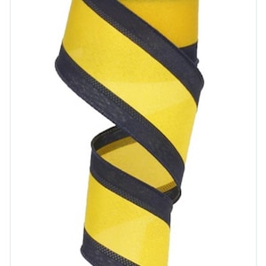 FREE SHIPPING - 10 Yards - 2.5&quot; Wired Black and Yellow Gold Stripe Ribbon - Sports Team Ribbon - Steelers Inspired Ribbon