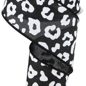 FREE SHIPPING - 10 Yards - 2.5&quot; Wired Black and White Cheetah Print Ribbon - Leopard Print Ribbon - Animal Print Ribbon