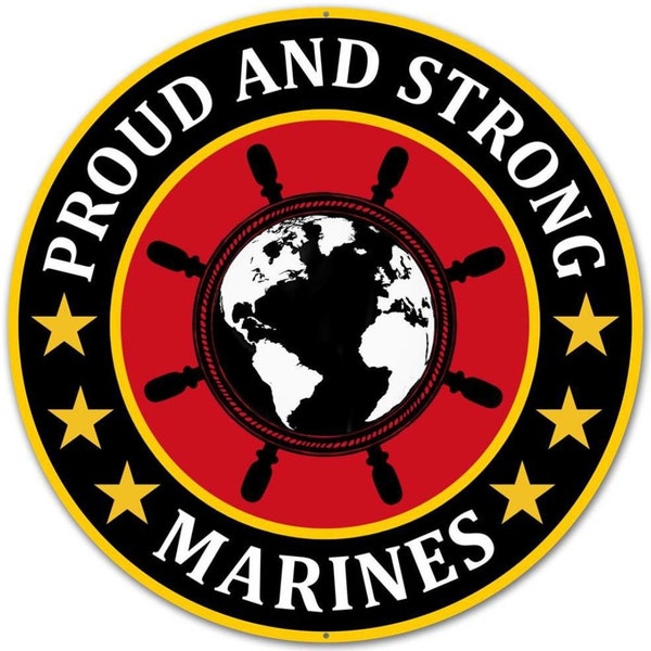 12" Round Metal Proud and Strong Marines Wreath Sign