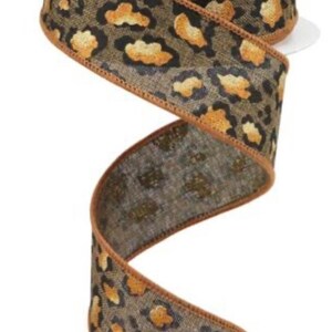 FREE SHIPPING - 10 Yards - 1,5&quot; Wired Dark Beige Metallic Cheetah Print Ribbon - Leopard Print Ribbon - Animal Print Ribbon