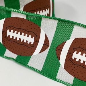 FREE SHIPPING - 2.5" Wired Green and White Stripe Football Ribbon - 10 Yards