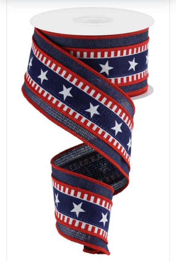 FREE SHIPPING - 10 Yards - 2.5" Wired Patriotic Stars and Stripes Ribbon - Patriotic Ribbon - 4th of July Ribbon - Stars and Stripes Ribbon
