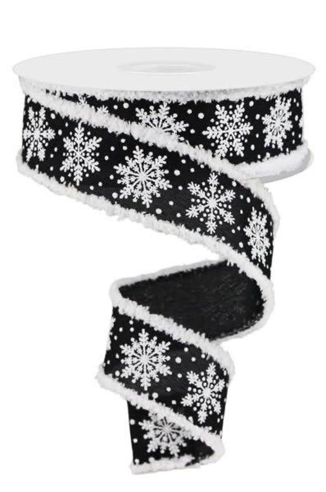 Wired Black and White Sparkle Snowflakes Ribbon With White Drift Edge ...
