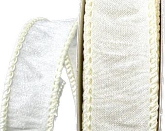 Wired Ivory Faux Dupioni Ribbon- 7/8”x10 Yards