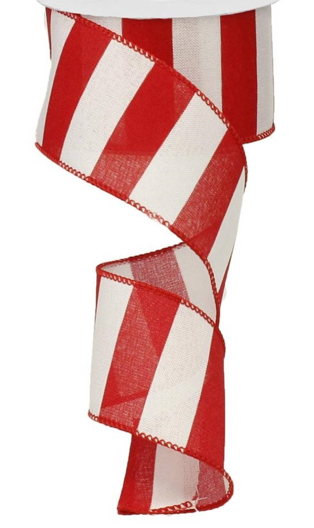 FREE SHIPPING 10 Yards 2.5 Wired Red and Off-white Stripe FREE SHIPPING 10 Yards 2.5 Wired Red and Off-white Stripe