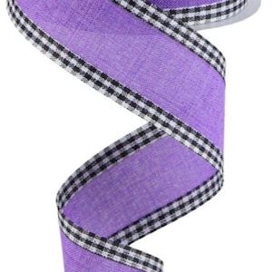 FREE SHIPPING - 10 Yards - 1.5&quot; Wired Purple with Black and White Gingham Edge Ribbon