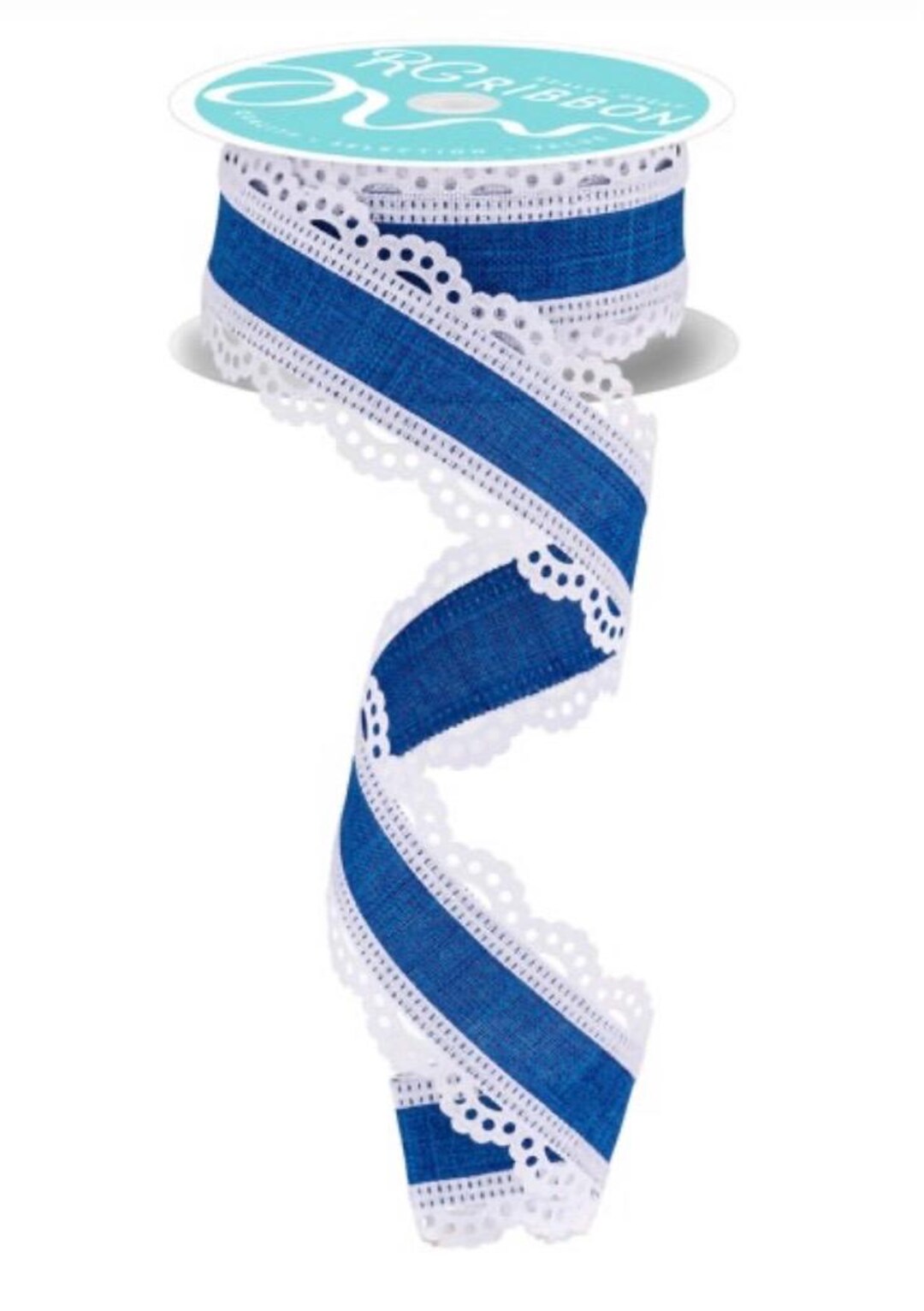 Royale Blue Ribbon Wired Royal Blue Ribbon With White Lace-1.5”x10 Yards - Etsy