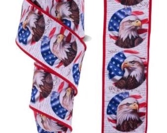 Wired Eagle and Flag  Ribbon - Patriotic Ribbon-2.5”x10 Yards