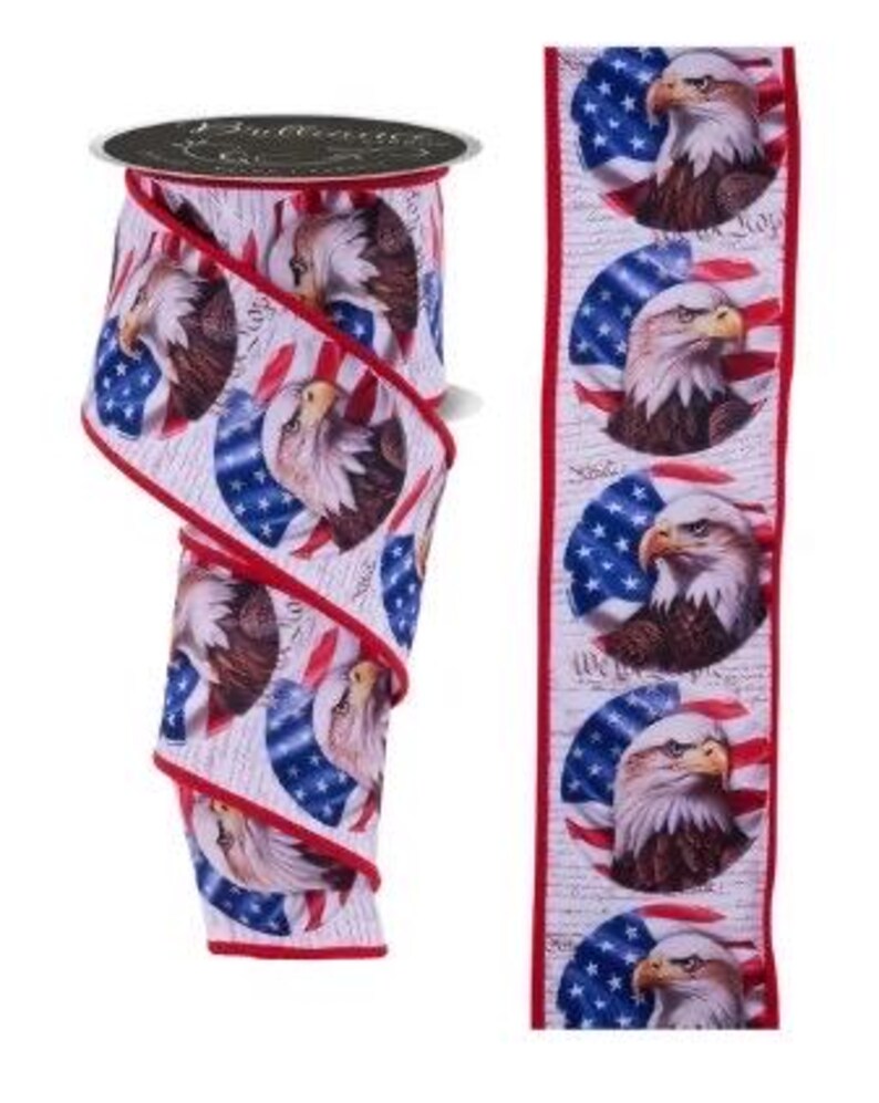 Eagle Ribbon Wired Eagle and Flag Ribbon - Patriotic Ribbon-2.5”x10 Yards - Etsy