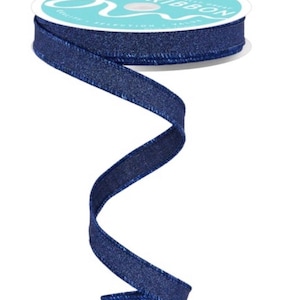 FREE SHIPPING - 10 Yards - 5/8&quot; Wired Navy Blue Glitter Ribbon