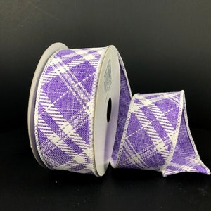 FREE SHIPPING - 10 Yards - 1.5" Wired Lavender and White Cross Check Ribbon