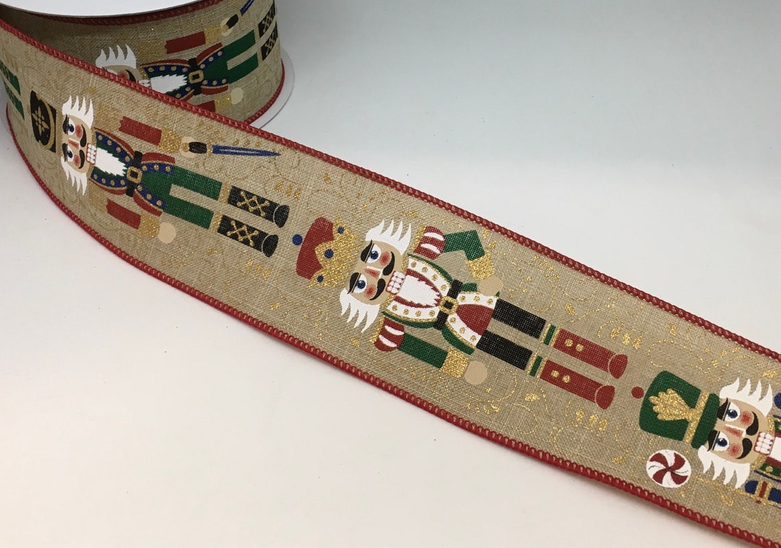 FREE SHIPPING 2.5 Wired Nutcracker Ribbon on Natural | Etsy