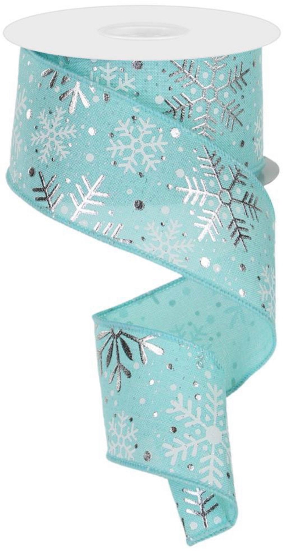 2.5” Snowflake Denim Blue Wired Ribbon / Sold By The Yard