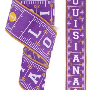 FREE SHIPPING - 10 Yards - 2.5" Wired Purple and Yellow Football Ribbon - Louisiana  Inspired Ribbon - LSU Inspired