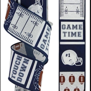FREE SHIPPING - 10 Yards - 2.5&quot; Wired Silver and Navy Blue Block Pattern Ribbon - Dallas Cowboys Inspired Ribbon