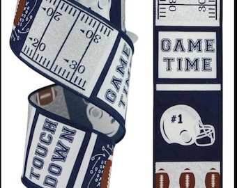 Wired Silver and Navy Blue Block Pattern Ribbon - Dallas Cowboys Inspired Ribbon- 2.5"x 10 Yards