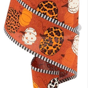 FREE SHIPPING - 10 Yards - 2.5&quot; Wired Burnt Orange Background Cheetah Fall Pumpkin Ribbon - Fall Ribbon