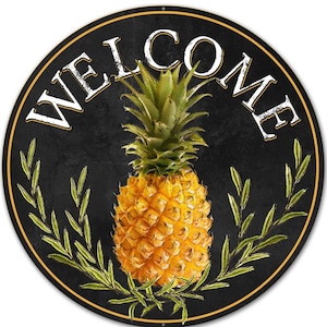 12&quot; Round Metal Welcome Pineapple Wreath Sign - Everyday Wreath Sign