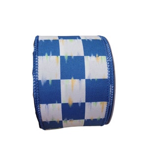 FREE SHIPPING - 10 Yards - 2.5&quot; Wired Blue and White Large Check Ribbon - Everyday Ribbon