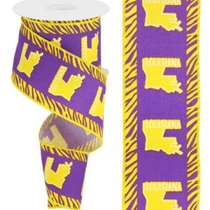 FREE SHIPPING - 10 Yards - 2.5" Wired Purple and Yellow Football Ribbon - Louisiana  Inspired Ribbon - LSU Inspired