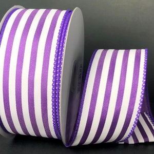 FREE SHIPPING- 10 Yards - 1.5&quot; Wired White and Purple Stripe Ribbon, Everyday Ribbon, Quality Bow Ribbon, Deccorative Ribbon