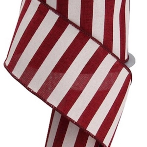 Wired Burgundy and Ivory Horizontal Stripe Ribbon- 2.5”x10 Yards