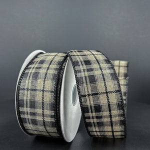 FREE SHIPPING - 10 Yards - 1.5” Wired Black and Natural Check Ribbon