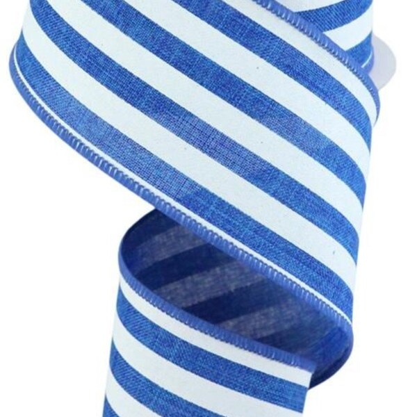 Royal Blue and White Wired Ribbon - Etsy