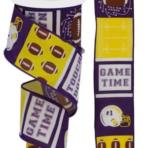 FREE SHIPPING - 10 Yards - 2.5" Wired Purple and Yellow Football Ribbon - Louisiana  Inspired Ribbon - LSU Inspired