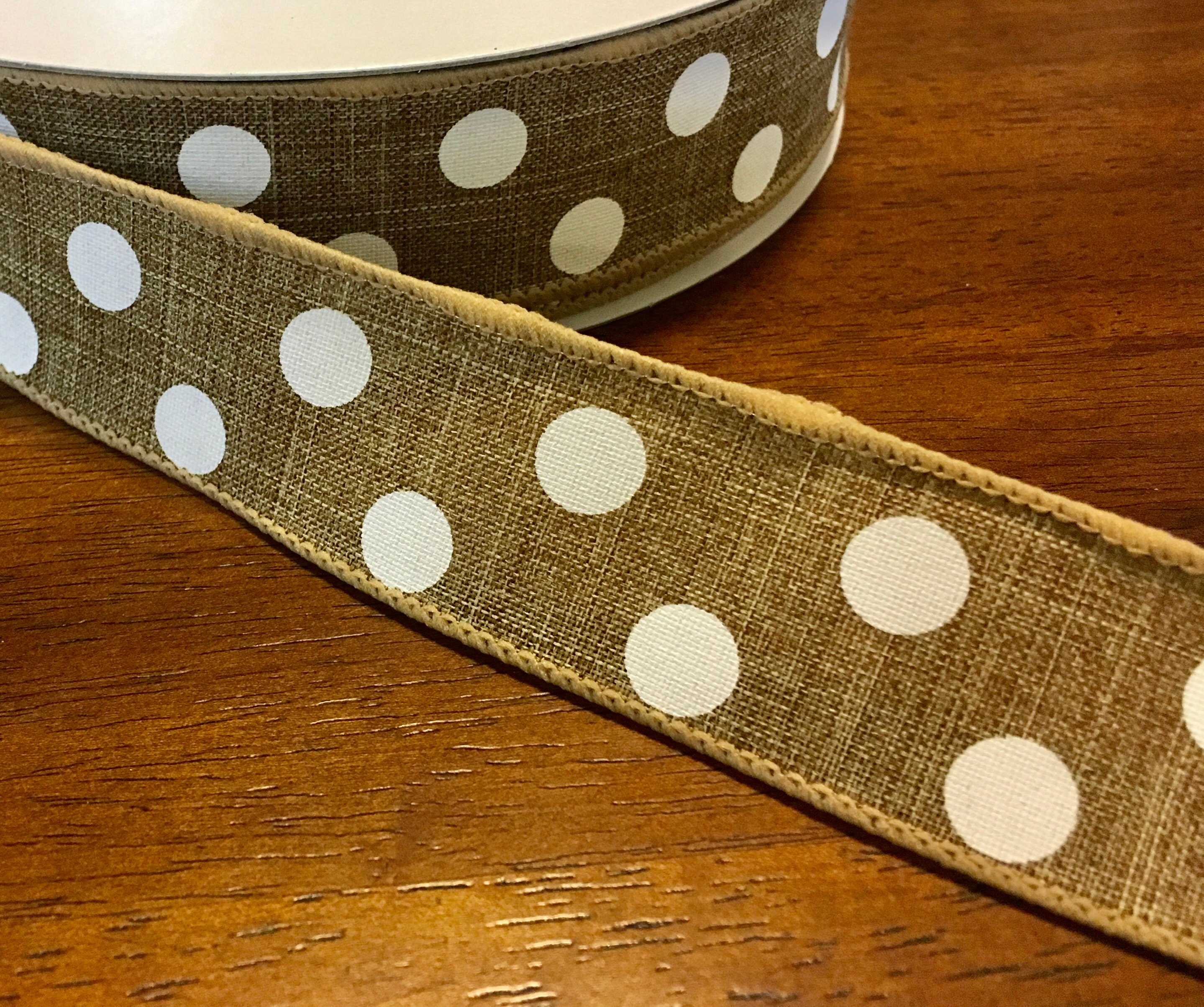 Gold Wired Natural Linen Ribbon 1.5 inch by 22 yards