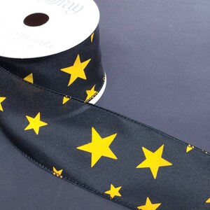 FREE SHIPPING- 2.5&quot; Wired Black and Yellow Star Ribbon - Premium Lion Ribbon - Steelers Inspired Ribbon - 10 Yards