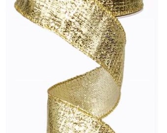 Gold Ribbon 10 Yards - 1.5” Wired Gold Metallic  Ribbon