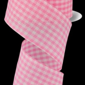 FREE SHIPPING- 10 Yards - 2.5” Wired Pink and White Gingham Check Ribbon - Spring Ribbon - Summer Ribbon