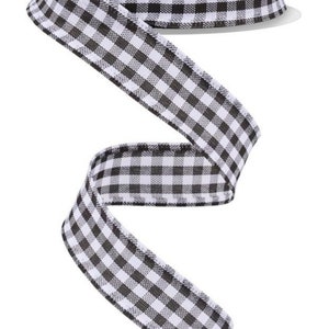 Wired Black and White Gingham Check Ribbon- 7/8”x10 Yards