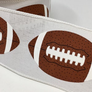 FREE SHIPPING - 2.5&quot; Wired White Background Football Ribbon - 10 Yards
