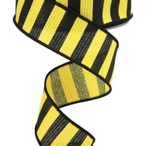 FREE SHIPPING - 10 Yards - 1.5&quot; Wired Yellow and Black Stripe Ribbon
