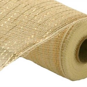10 inch x 10 Yards Cream with Gold Foil Metallic Mesh
