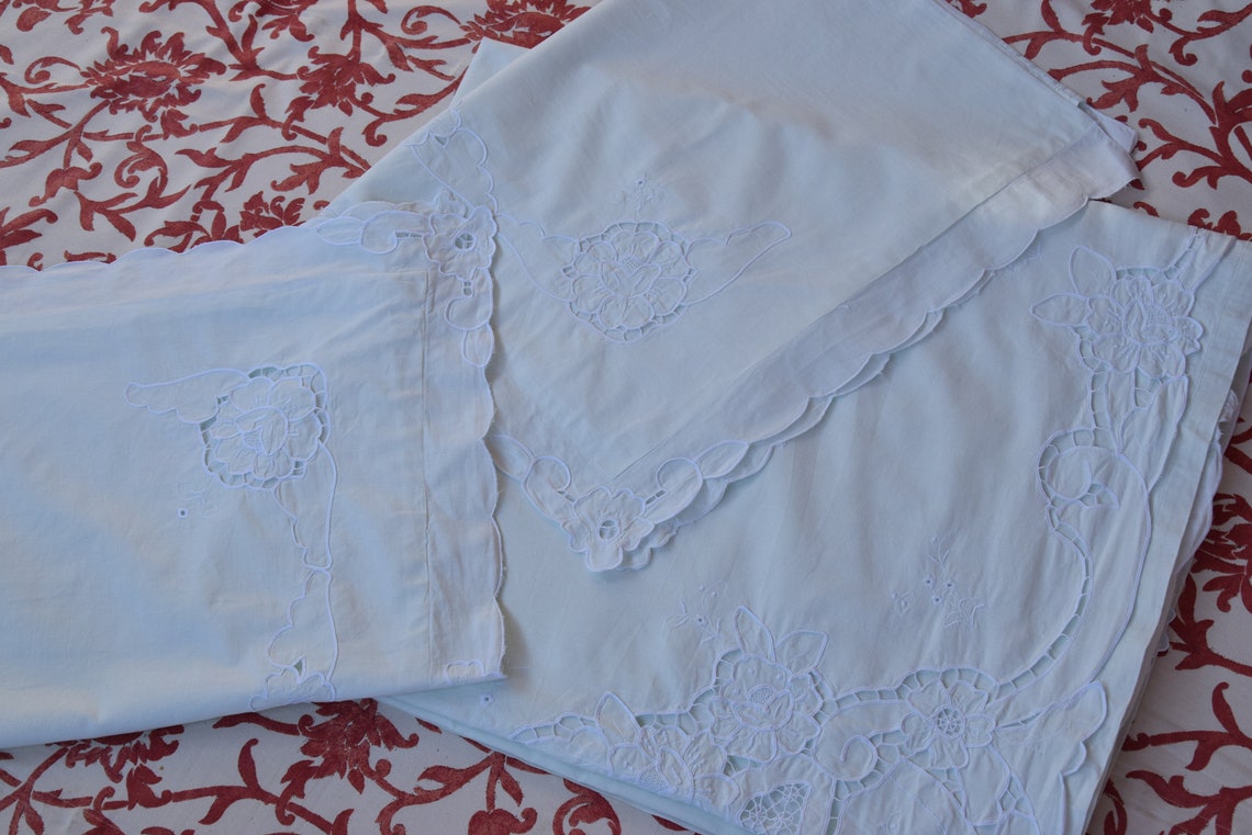 RARE Antique Vintage Pair of Pillowcases and Linen Sheet Set Etsy