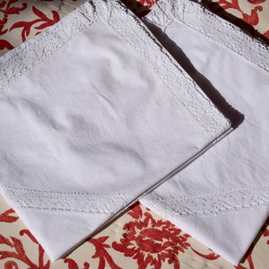 Antique Pair French Pillowcase Linen Crocheted Lace White Bedding Pillow Sham Case Cushion Cover Handmade Farmhouse Home Decor Farmhouse