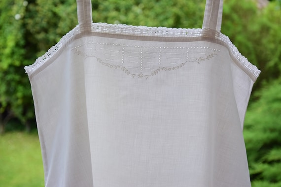 Antique Vintage French Linen Summer Dress Tunic B… - image 1