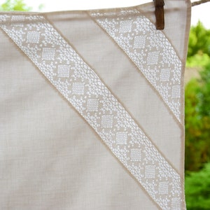 Antique Pair French Pillowcase Linen Crocheted Lace White Bedding Pillow Sham Case Cushion HandMade Dorset Buttons Home Decor Farmhouse