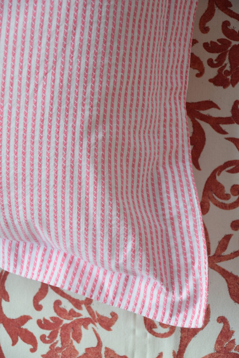 Pair Pillowcases Antique Linen Pink Striped Handmade Etsy