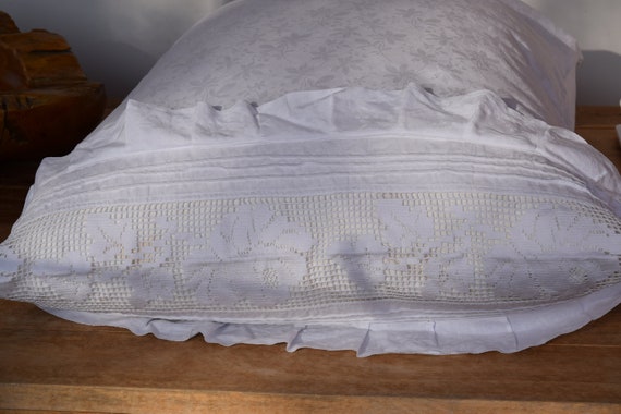 Antique French Damask Linen Pillowcase Richelieu Pure Linen Pillowcase