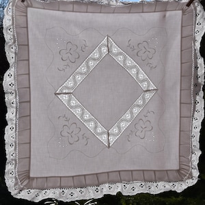 Antique French Pair Pillowcase Sham Rustic Vintage Bedding Needlework Pillow Case Crocheted Lace Cushion Cover Handmade Romantic Old