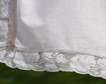 Cortina de café de cocina con fabuloso encaje francés antiguo Brise-Bise C 1900 Diseños de rosas y flores Decoración del hogar hecha a mano Estilo rústico romántico