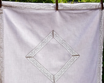 Antique Pair French Pillowcase Linen Crocheted Lace White Bedding Pillow Sham Case Cushion Cover Handmade Farmhouse Home Decor Farmhouse