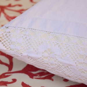 HEAVY Pure Linen Antique French Pillowcase Bedding Pillow Case Sham Cushion Handmade Crochet Lace Rustic Old Home Decor